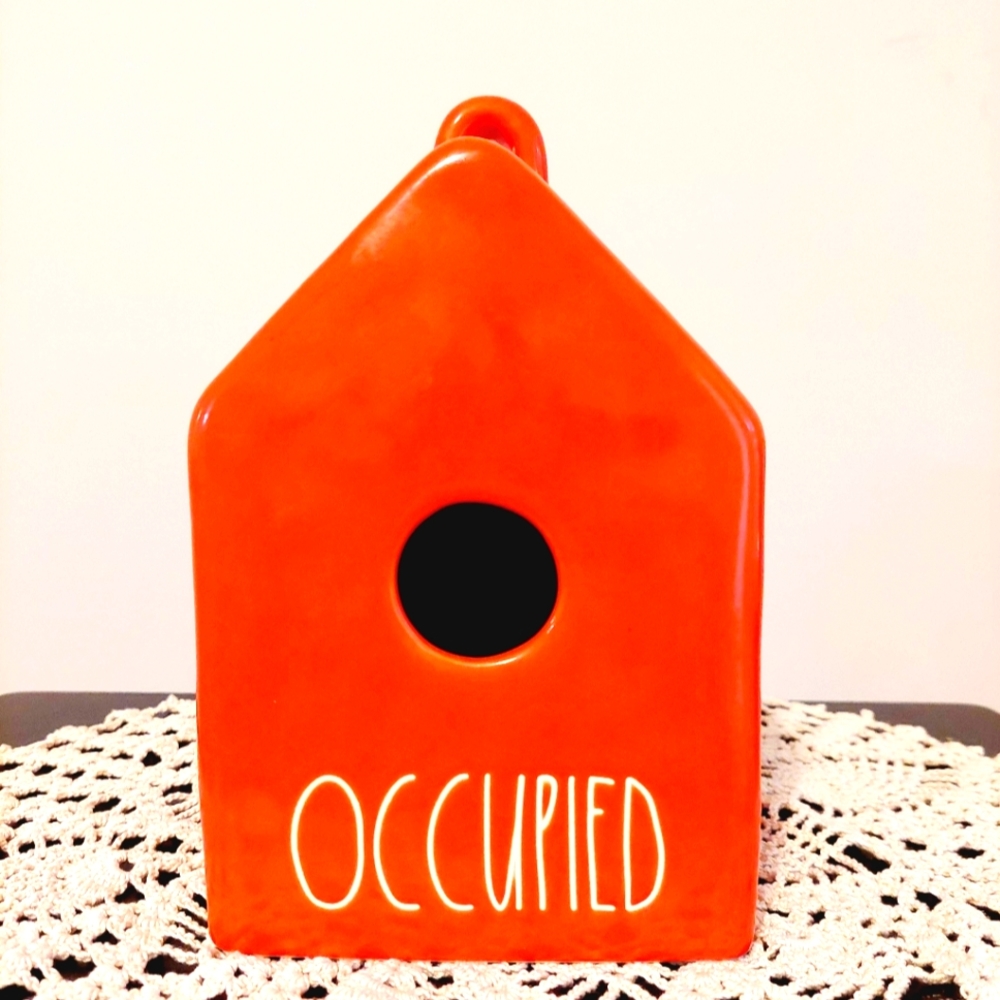 Occupied Rae Dunn Birdhouse.